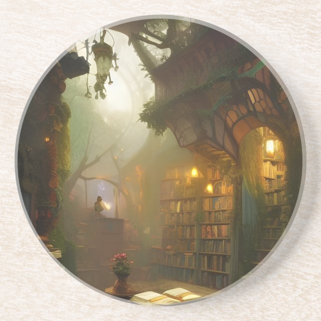 Dessous De Verre En Grès L'art fantastique de la librairie magique (Devant)