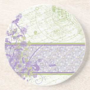 Dessous De Verre En Grès Lavande et remous floraux de vert