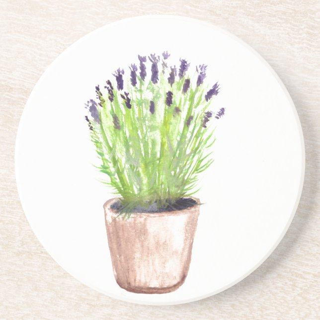 Dessous De Verre En Grès Lavande herbe pot plante rustique simple floral (Devant)