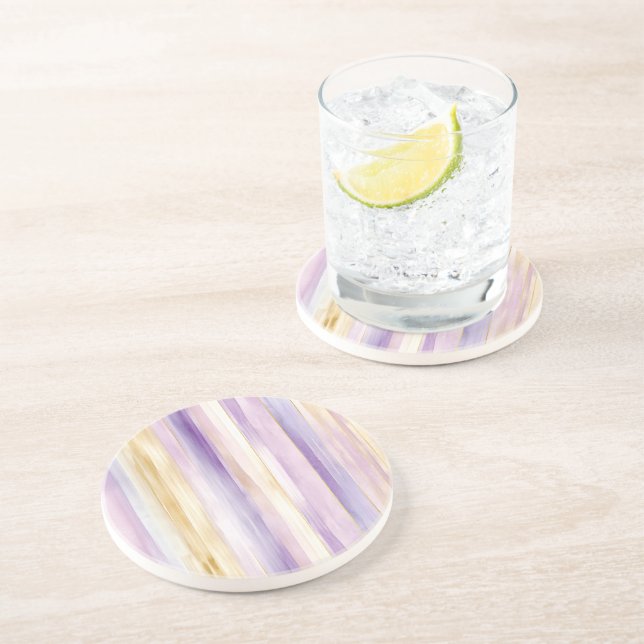Dessous De Verre En Grès Lavande Violet Or Bandes Mariage (Côté)
