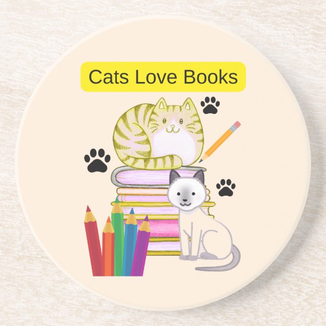 Dessous De Verre En Grès Le chat aime les livres (Devant)
