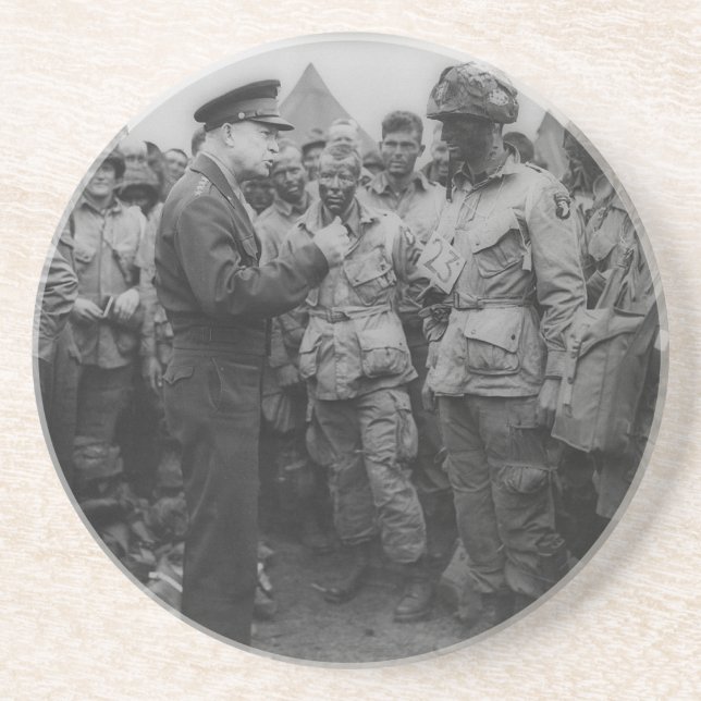 Dessous De Verre En Grès Le général Dwight D. Eisenhower avec les parachuti (Devant)