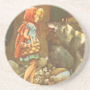 Dessous De Verre En Grès Le Petit Chaperon Rouge, Conte de Fées Vintage