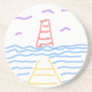 Dessous De Verre En Grès Le phare rouge et la jetée jaune