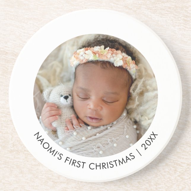 Dessous De Verre En Grès Le premier Noël de bébé rond photo de vacances (Devant)