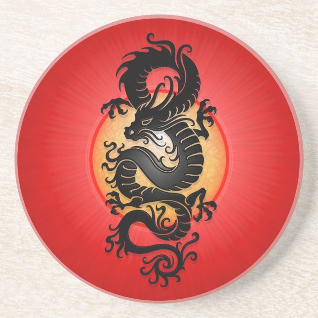 Dessous De Verre En Grès Le rouge a éclaté le dragon chinois (Devant)