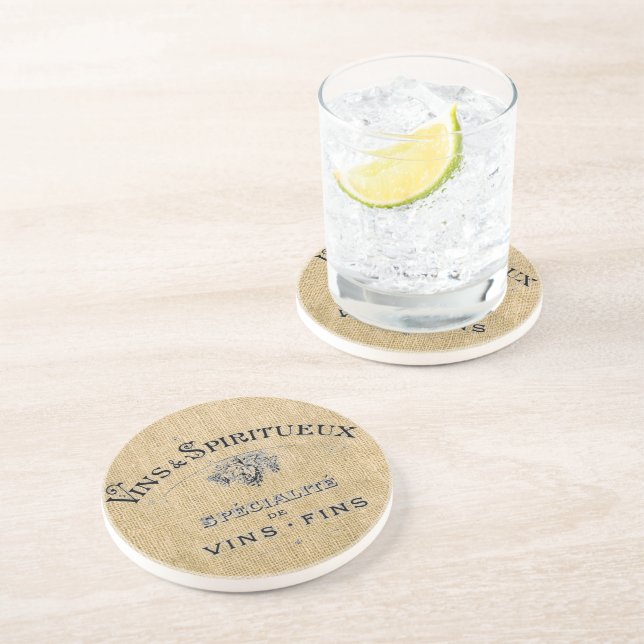 Dessous De Verre En Grès Le vin français sur Burlap (Côté)