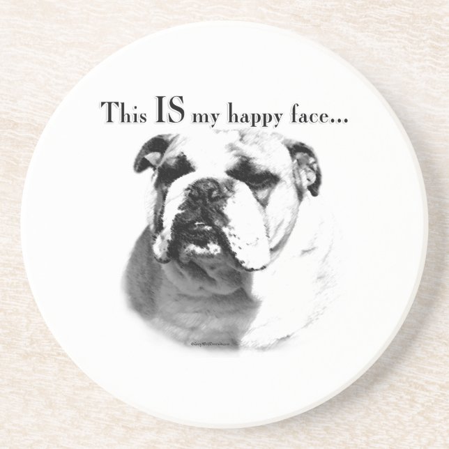 Dessous De Verre En Grès Le visage joyeux de Bulldog (Devant)