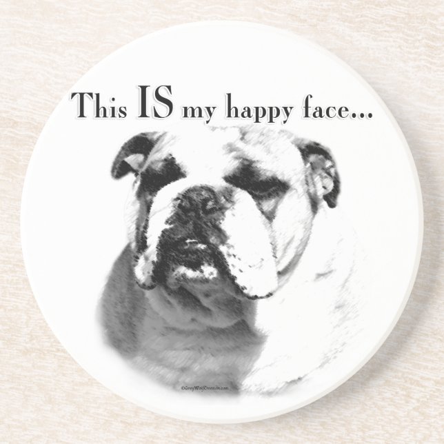 Dessous De Verre En Grès Le visage joyeux de Bulldog (Devant)