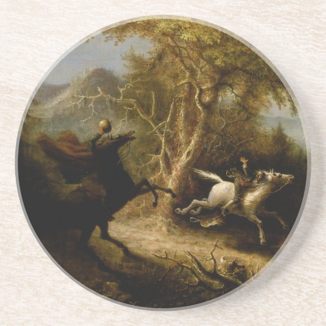 Dessous De Verre En Grès Légende du cavalier sans tête fantôme d'Halloween (Devant)