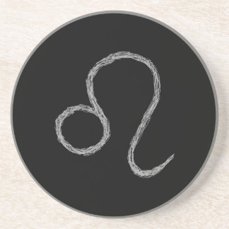 Dessous De Verre En Grès Leo. Signe d'astrologie zodiaque. Noir.