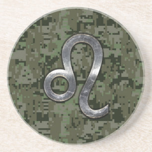 Dessous De Verre En Grès Léo Zodiac Sign on Green Digital Camo
