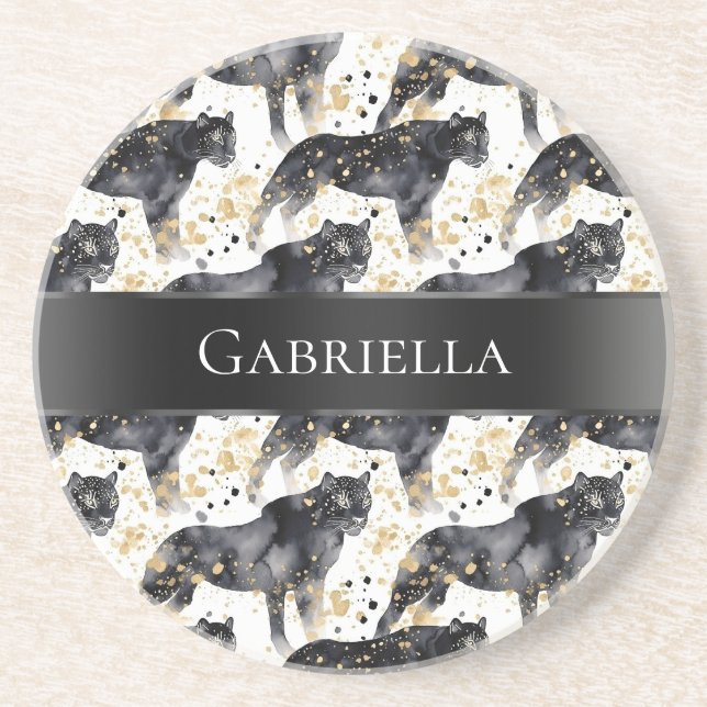 Dessous De Verre En Grès Léopards noirs (Devant)