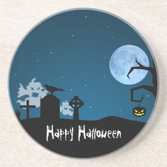 Dessous De Verre En Grès Les fantômes d'Halloween au cimetière (Devant)