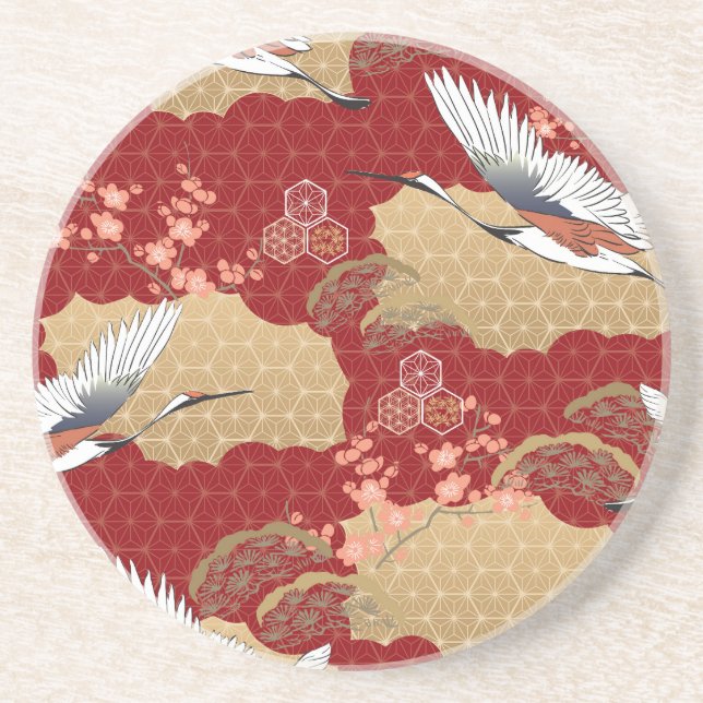 Dessous De Verre En Grès Les fleurs japonaises de kimono (Devant)