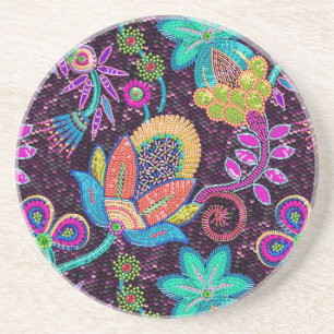 Dessous De Verre En Grès Les perles de verre coloré semblent Retro Floral D