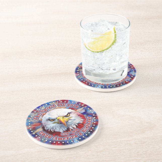 Dessous De Verre En Grès L'Esprit De 1776, 2026 L'Aigle Rouge De Feu D'Amér (Côté)