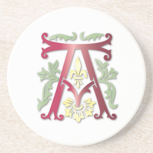 Dessous De Verre En Grès Lettre A Monogramme Fleur de lis (Devant)