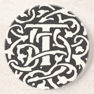 Dessous De Verre En Grès Lettre Art Nouveau Monogram T Vintage