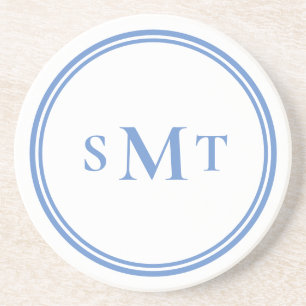 Dessous De Verre En Grès LETTRE BLEUE ET BLANCHE TROIS LETTRE MONogramme