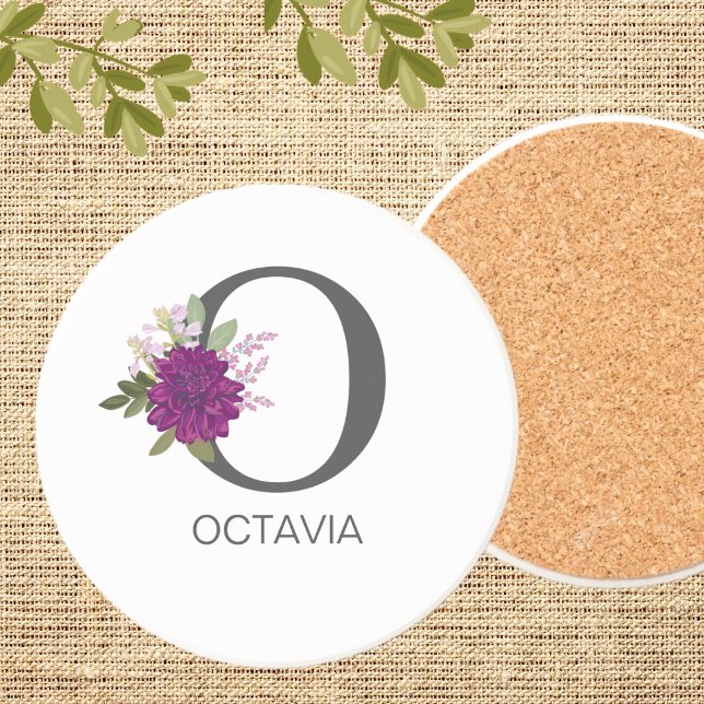 Dessous De Verre En Grès Lettre d'alphabet floral Dahlia de Bourgogne Monog (Créateur téléchargé)