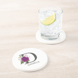 Dessous De Verre En Grès Lettre de l'alphabet floral Dahlia Bourgogne Monog