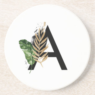 Dessous De Verre En Grès LETTRE Feuille Tropicale Faux Gold Foil A Monogram