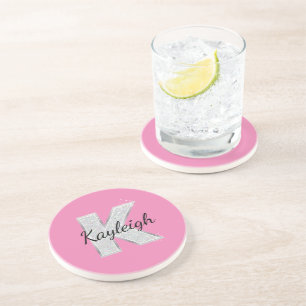 Dessous De Verre En Grès Lettre Parties scintillant en argent rose K
