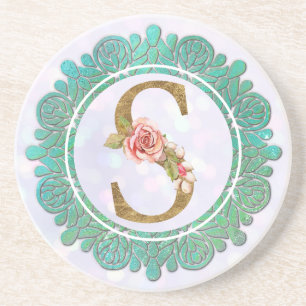 Dessous De Verre En Grès Lettres Initiales Monogramme Élégant avec Mandala