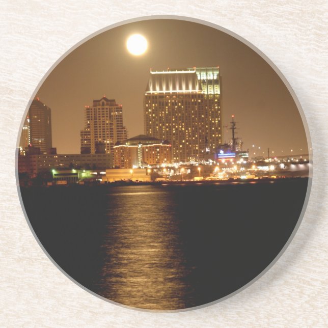 Dessous De Verre En Grès lever de la lune au-dessus de San Diego (Devant)