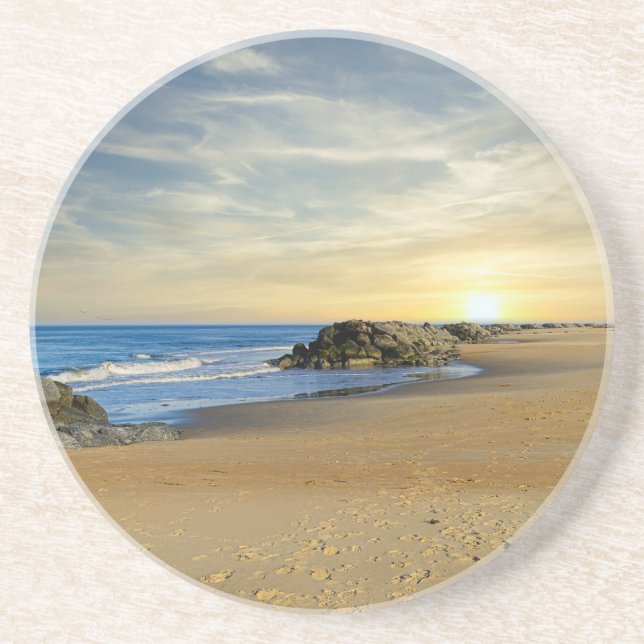 Dessous De Verre En Grès Lever de soleil sur un littoral sablonneux (Devant)