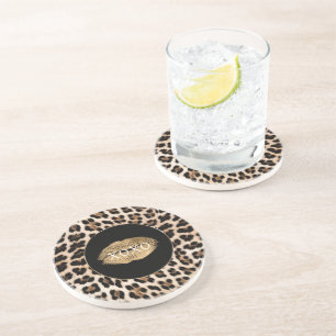 Dessous De Verre En Grès Lèvres dorées imprimé léopard XOXO