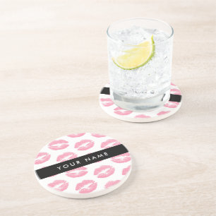 Dessous De Verre En Grès Lèvres Roses, Baiser, Baguette à lèvres, Votre Nom