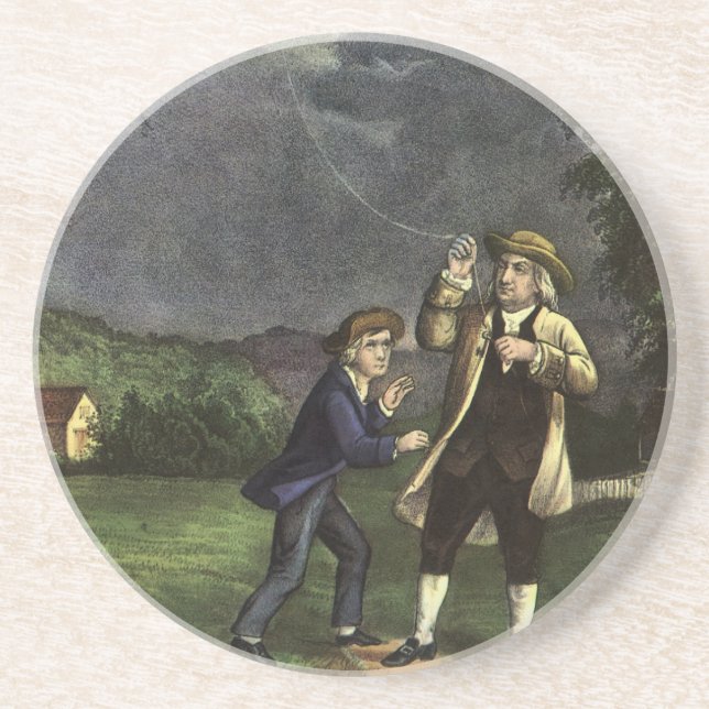 Dessous De Verre En Grès L'expérience du cerf-volant de Benjamin Franklin a (Devant)