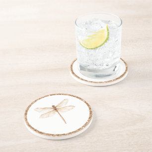 Dessous De Verre En Grès Libellule blanche pailletée de faux or