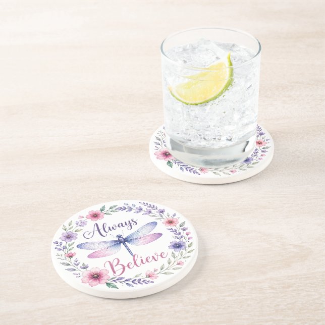 Dessous De Verre En Grès Libellule Inspirante/Toujours Croire (Côté)