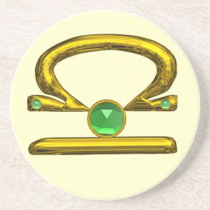 Dessous De Verre En Grès LIBRA ZODIAC ANNIVERSAIRE JEWEL Émeraude, or et cr