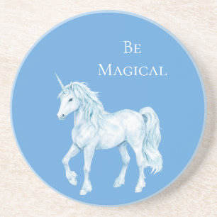 Dessous De Verre En Grès Licorne Magique Blanche Bleu Aqua