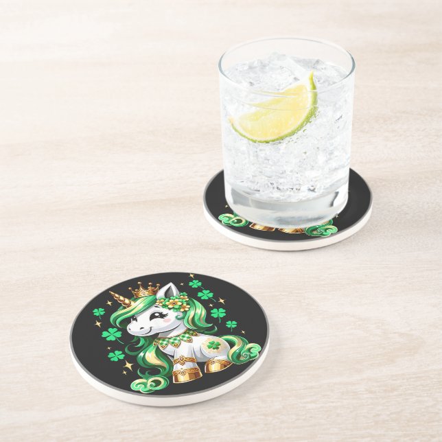 Dessous De Verre En Grès Licorne Mignonne Trèfle St Patrick (Côté)