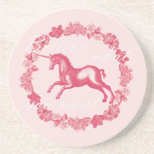 Dessous De Verre En Grès Licorne rose et fleurs