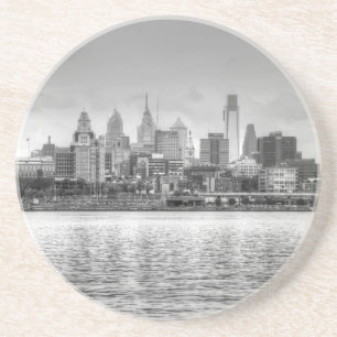 Dessous De Verre En Grès Ligne d'horizon Philadelphie en noir et blanc