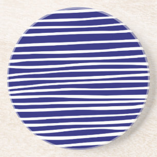 Dessous De Verre En Grès Lignes - Blanc sur Marine profonde