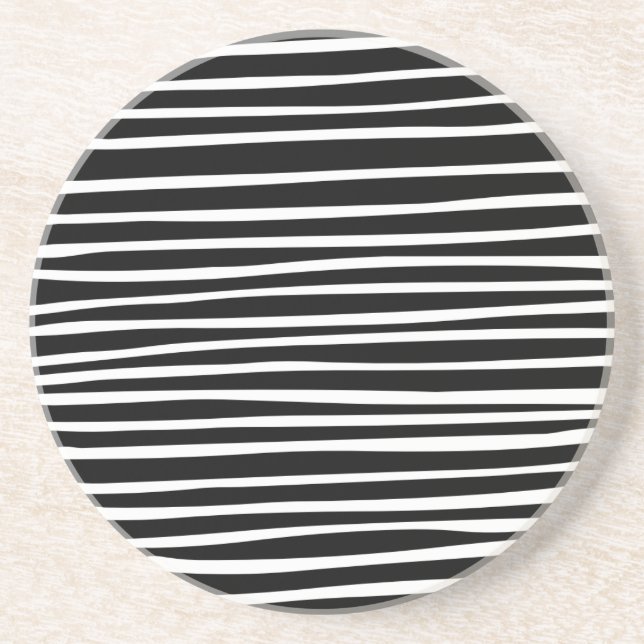 Dessous De Verre En Grès Lignes - Blanches sur Noir (Devant)