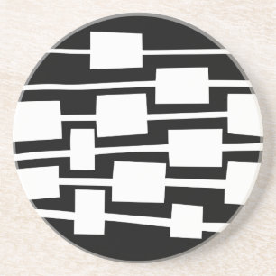 Dessous De Verre En Grès Lignes et rectangles - Blanc sur noir