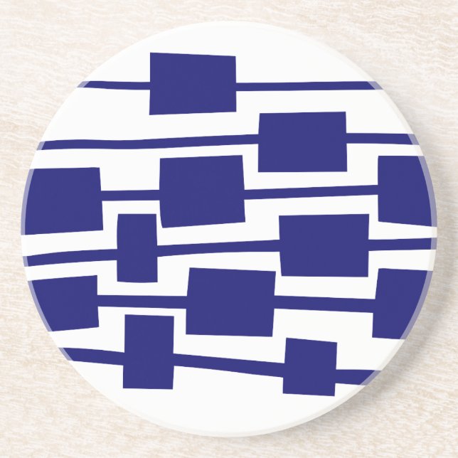Dessous De Verre En Grès Lignes et rectangles - Marine profonde sur blanc (Devant)