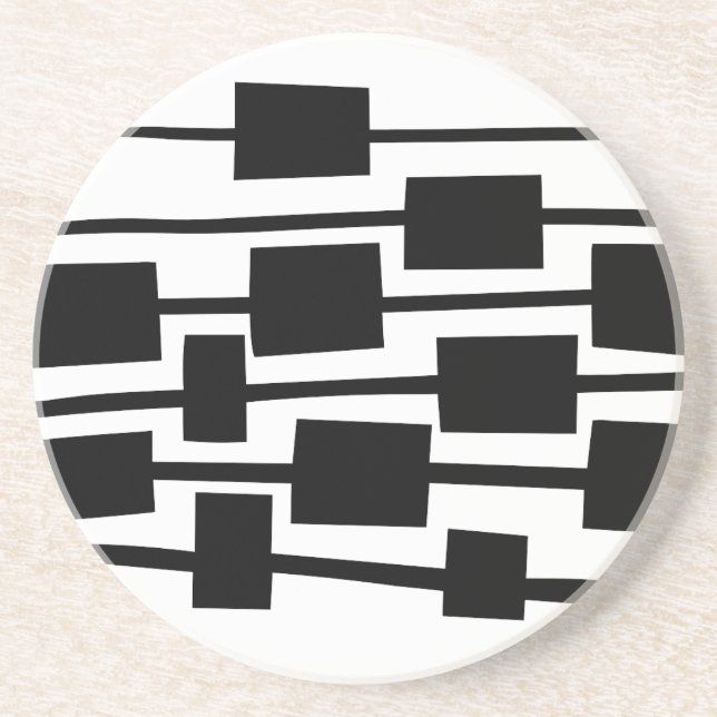 Dessous De Verre En Grès Lignes et rectangles - Noir sur Blanc (Devant)