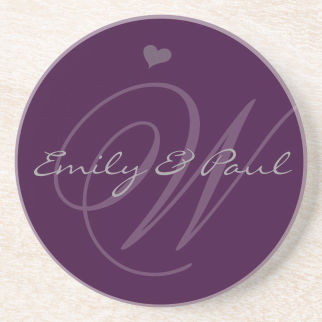 Dessous De Verre En Grès Lilac Musical Monogram Mariage Anniversaire Dessou (Devant)
