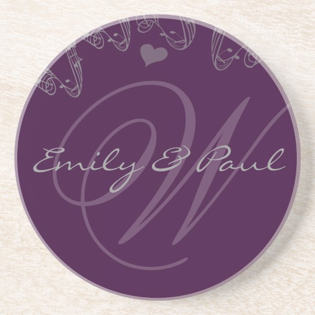 Dessous De Verre En Grès Lilac Musical Monogram Mariage Anniversaire Dessou (Devant)