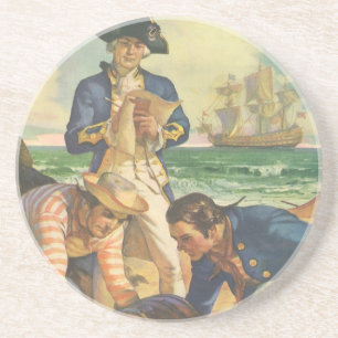 Dessous De Verre En Grès L'île au trésor, Vintage conte de fées pirates
