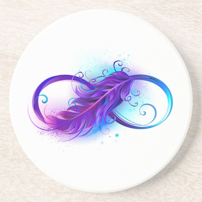 Dessous De Verre En Grès L'infini avec plume violette (Devant)
